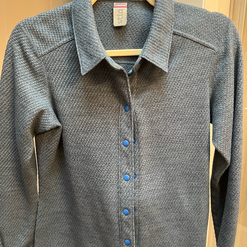 Stio Textured Blue Button-Down Shirt with Blue Accents